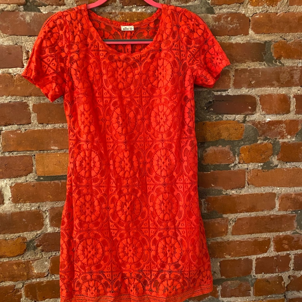Hollister red lace cap sleeve dress